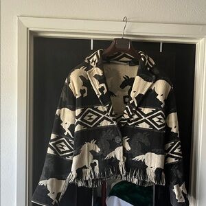 Western-Inspired Black & Cream Fringe Jacket